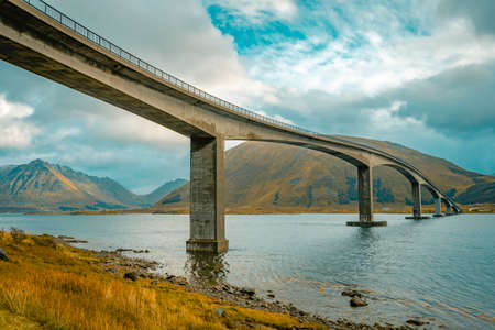 Bridge over GimsÃ¸y stream at Lofoten Islands, Norwayの写真素材