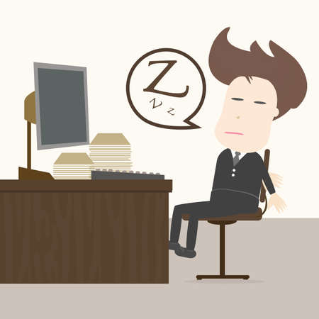 Businessman fall sleep at working place.のイラスト素材
