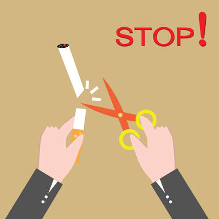Stop smoking, human hands cutting the cigaretteのイラスト素材