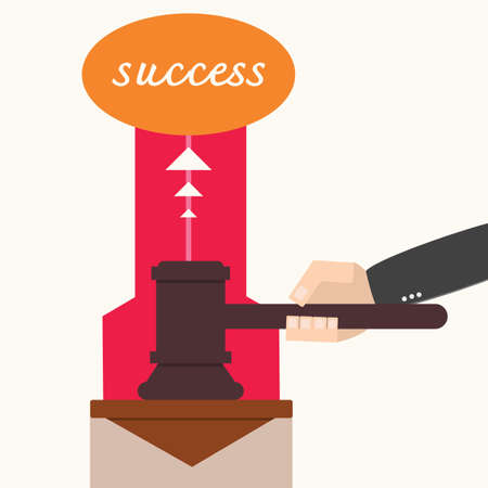 Businessman hitting a strength tester with a hammer,success conceptのイラスト素材