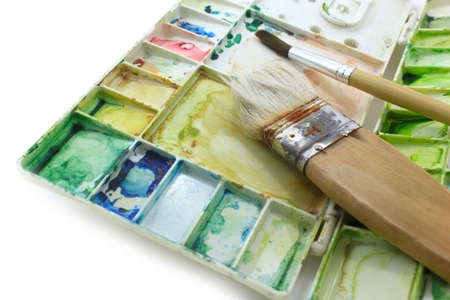 watercolor tray and paint brushの写真素材