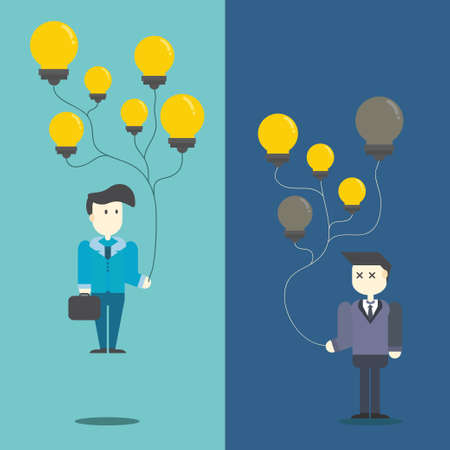 businessman with flying creative light bulbのイラスト素材