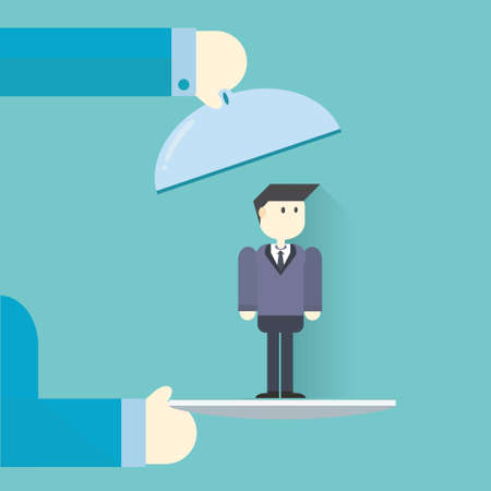 business hand hold tray with employees  ,vector,illustration のイラスト素材