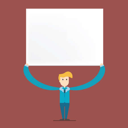 Businessman showing placard ready for your text or product,vector,illustration.のイラスト素材