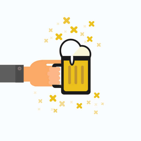 hand hold a glass of beer, vector illustration.のイラスト素材