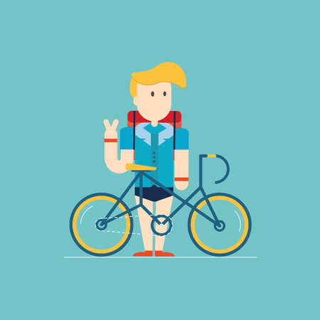 hipster man with bike,vector illustration.のイラスト素材