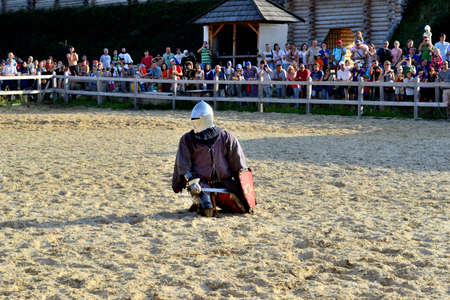 International Championship on the historical medieval battle \"Call of heroes.\" It passes near Kiev, in the village of Kopachev, Ukraine, 19-20 September 2015. のeditorial素材