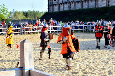 International Championship on the historical medieval battle \"Call of heroes.\" It passes near Kiev, in the village of Kopachev, Ukraine, 19-20 September 2015. のeditorial素材
