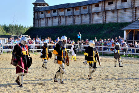 International Championship on the historical medieval battle \"Call of heroes.\" It passes near Kiev, in the village of Kopachev, Ukraine, 19-20 September 2015. のeditorial素材