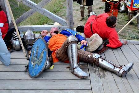 International Championship on the historical medieval battle \"Call of heroes.\" It passes near Kiev, in the village of Kopachev, Ukraine, 19-20 September 2015. のeditorial素材