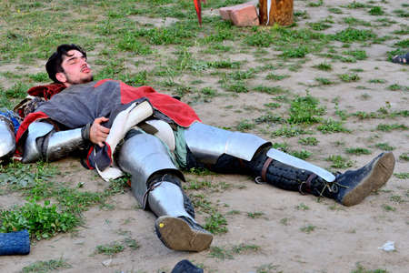 International Championship on the historical medieval battle \"Call of heroes.\" It passes near Kiev, in the village of Kopachev, Ukraine, 19-20 September 2015. のeditorial素材