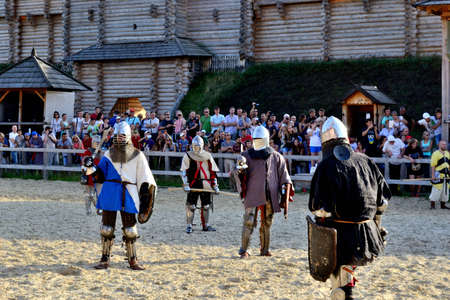 International Championship on the historical medieval battle \"Call of heroes.\" It passes near Kiev, in the village of Kopachev, Ukraine, 19-20 September 2015. のeditorial素材