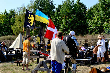 International Championship on the historical medieval battle \"Call of heroes.\" It passes near Kiev, in the village of Kopachev, Ukraine, 19-20 September 2015. のeditorial素材