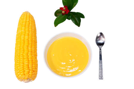 Corn soup in bowl with cornの写真素材