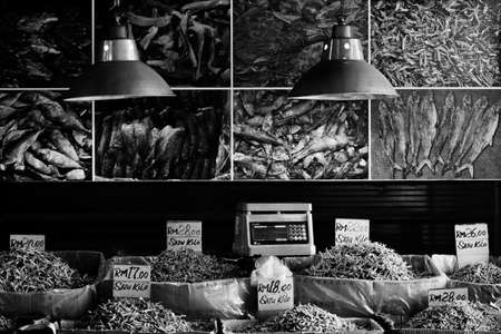 fish open market in black and whiteの写真素材