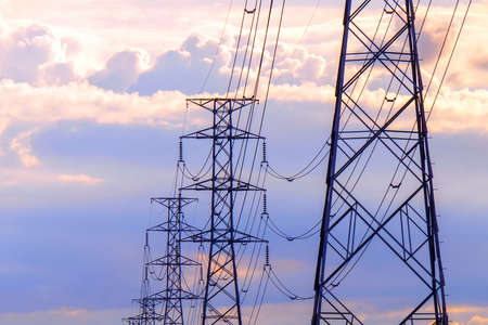 electric pylon at sunsetの写真素材