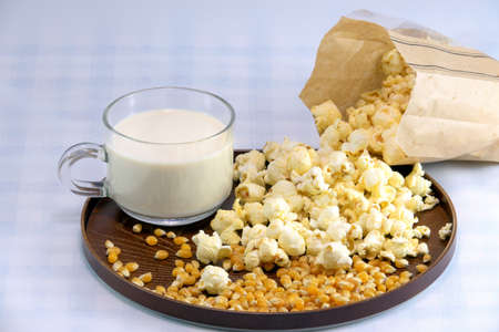 popcorn and  milk.の写真素材
