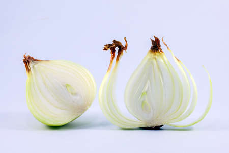 Fresh onion bulbs isolated on white backgroundの写真素材