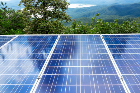 Large solar panels on rooftop of modern comfortable