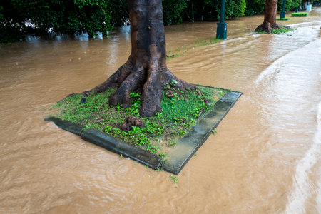 Flood in the city chiangmai thailandの写真素材