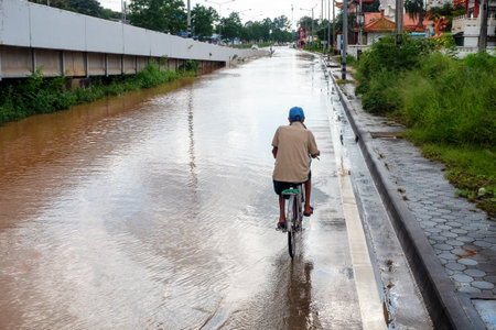 Flood in the city chiangmai thailandの写真素材
