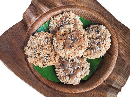 Khaotan, rice cracker on leaf plateの写真素材