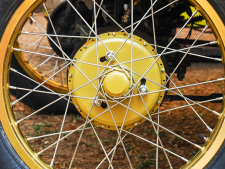 close up of the wheel and tire of a military sidecar