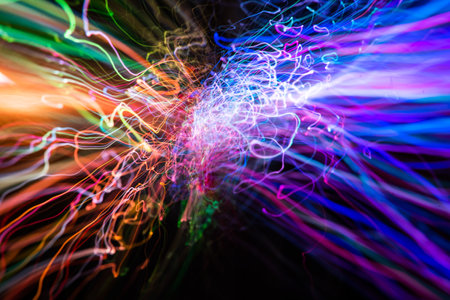 Abstract big data cloud computing background light wave of energy with elegant glowing lines.の写真素材