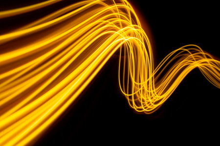 Futuristic light wave of energy with elegant glowing lines banner design. Abstract modern technology...