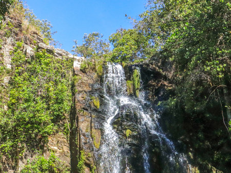 Waterfall in Chiang Mai, Thailand on a sunny day.