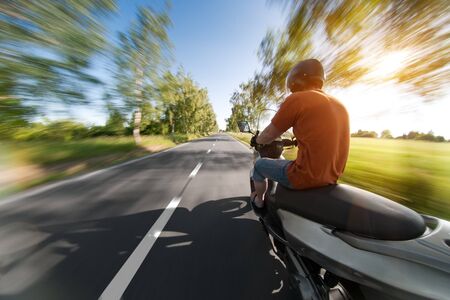 Rider on motorcycle in beautiful parkway road - natureの写真素材