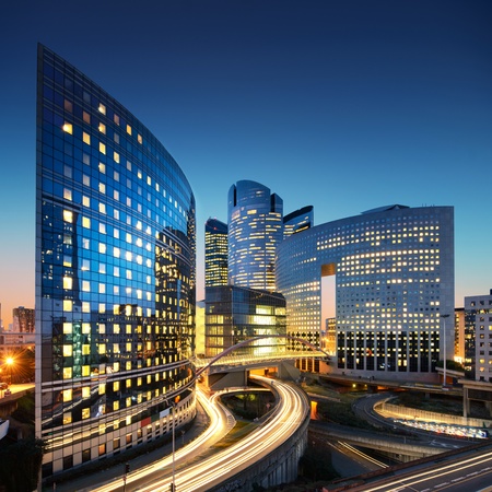 Bussines architecture - skyscrapers and light trailsの写真素材