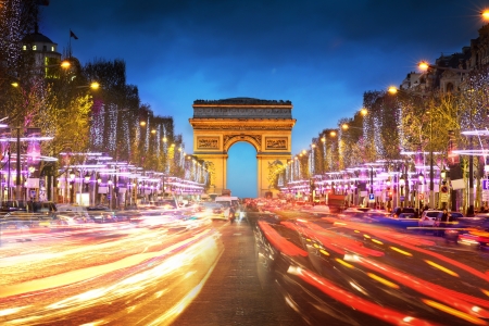 Arc de triomphe Paris city at sunset - Arch of Triumph and Champs Elyseesの写真素材