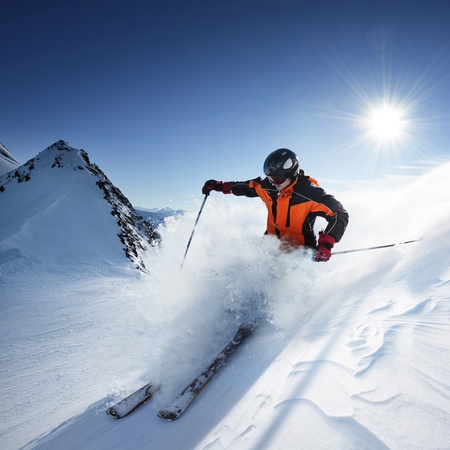Skier in high mountainsの写真素材