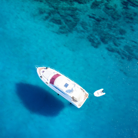 amazing view to boat, clear water - caribbean paradiseの写真素材