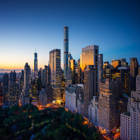 New York city - amazing sunrise over central park and upper east side manhattan - Birds Eye の写真素材