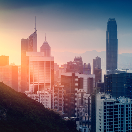 Hong Kong cityscape at sunset - amazing atmosphereの写真素材