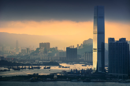HongKong and Kowloon at sunsetの写真素材