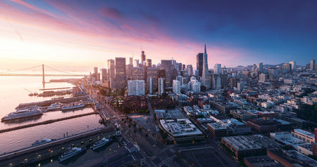 San Francisco panorama at sunrise with waterfront and downtown.の写真素材