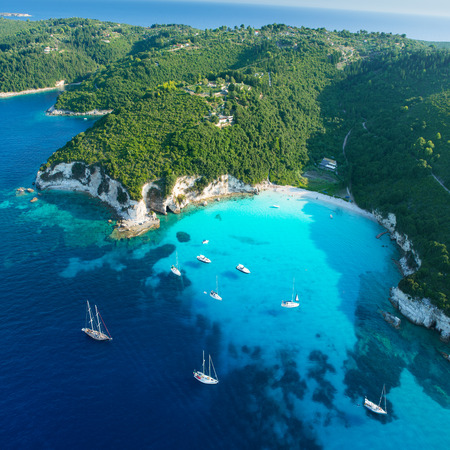 Yacht in amazing bay of pure Greece Seaの写真素材