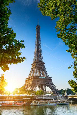 Paris Eiffel Tower at beautiful sunny day. Romantic peaceful atmosphereの写真素材