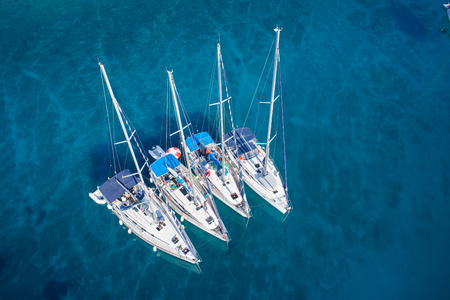 amazing view to yacht group and clear water - caribbean paradiseの写真素材