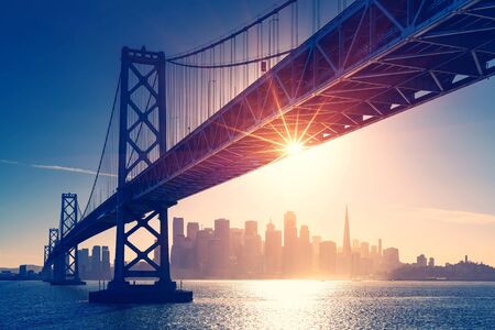 San Francisco skyline retro view. America spirit - California theme. USA background.の写真素材