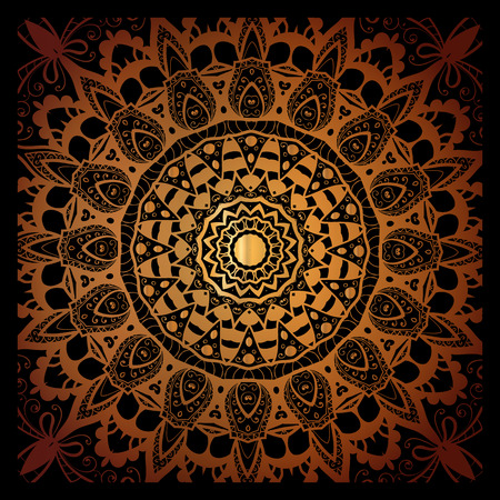 Vintage doodle mandala ornament in Indian style background. Indian, Islam, Arabic, ottoman motifs. Vintage design elements, or save the date hand drawn background.のイラスト素材