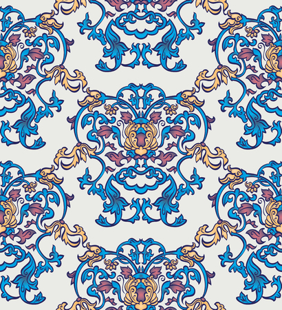 Vintage design element in Eastern style. Vector seamless pattern with floral ornament. Traditional arabic decor on light background.のイラスト素材