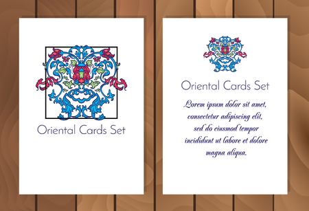 Set of invitations cards templates with oriental flowers ornament. background. Indian, Arabic, Islam motifs. Vintage design elements.のイラスト素材