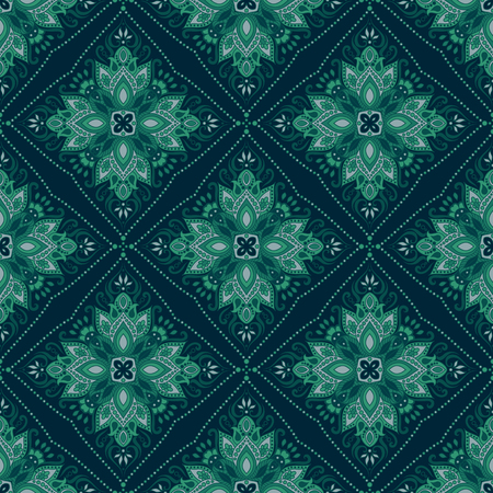 Seamless Indian floral paisley pattern. Ethnic Mandala ornament. Vector Henna tattoo style. Vintage decorative round elements and lace frame. Hand drawn background. Islam, Arabic, Indian, Pakistan motifs.のイラスト素材