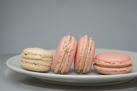 Macaron on gray neutral loft background,の写真素材