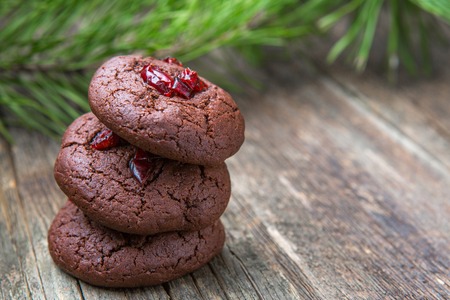 Stack of Delicious chocolate cookies for Christmas. New year. Dessert for gourmets. Selective focusの写真素材