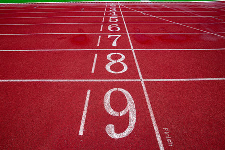 Running track number for athletics in the stadium, Red running track.